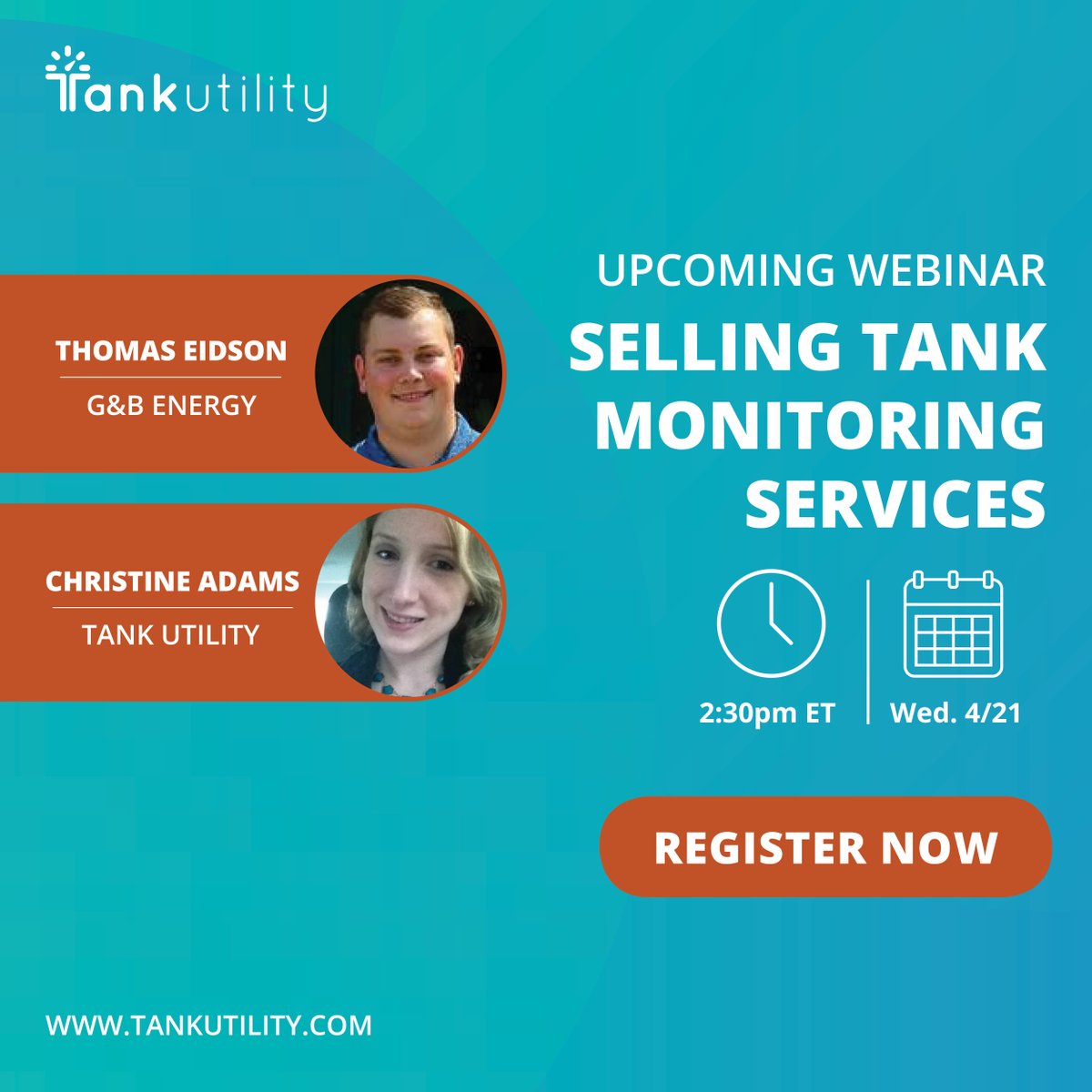 TankUtility's tweet photo. Make sure to register for tomorrow's webinar on Selling Tank Monitoring Services to Customers: https://t.co/EQaauek9gd We're excited for special guest, Thomas Eidson, VP of Operations &amp; Risk Control at G&amp;B Energy to join and share his experience selling this service! https://t.co/nwUqhxwzCh