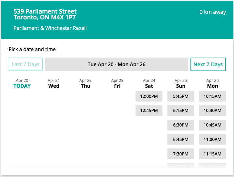 [ON] Toronto: Rexall on Parliament has appointments for 40+! 539 Parliament Street. rexall.medmeapp.com/schedule #COVID19 #COVID19Vaccine #COVID19ON #vhcON