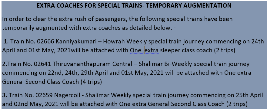 Temporary augmentation of special trains #SRupdates