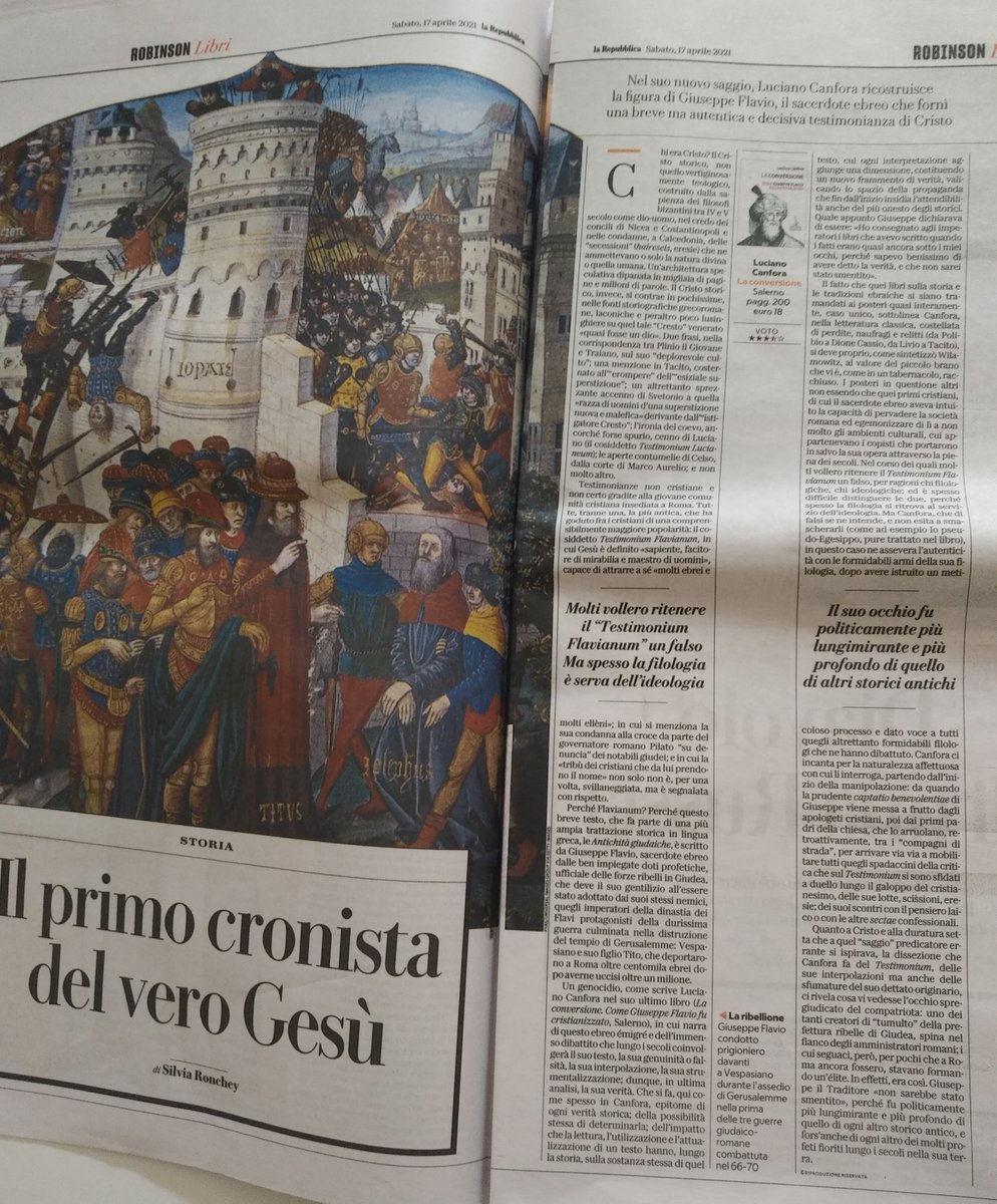 MiraPossibile's tweet photo. #Ronchey: "spesso la filologia si ritrova al servizio dell'ideologia. Ma Canfora, che di falsi se ne intende [...] in questo caso ne assevera l'autenticità con le formidabili armi della sua filologia, dopo avere istruito un meticoloso processo" #TestimoniumFlavianum @Robinson_Rep https://t.co/9gvvp6z9Yz