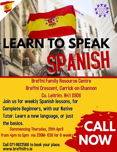 #RTPWant to learn a new language? then why not sign up to our weekly Spanish classes commencing on Thursday 29th April via ZOOM.   Cost:  €30.  Please call 071 9622566 to register.