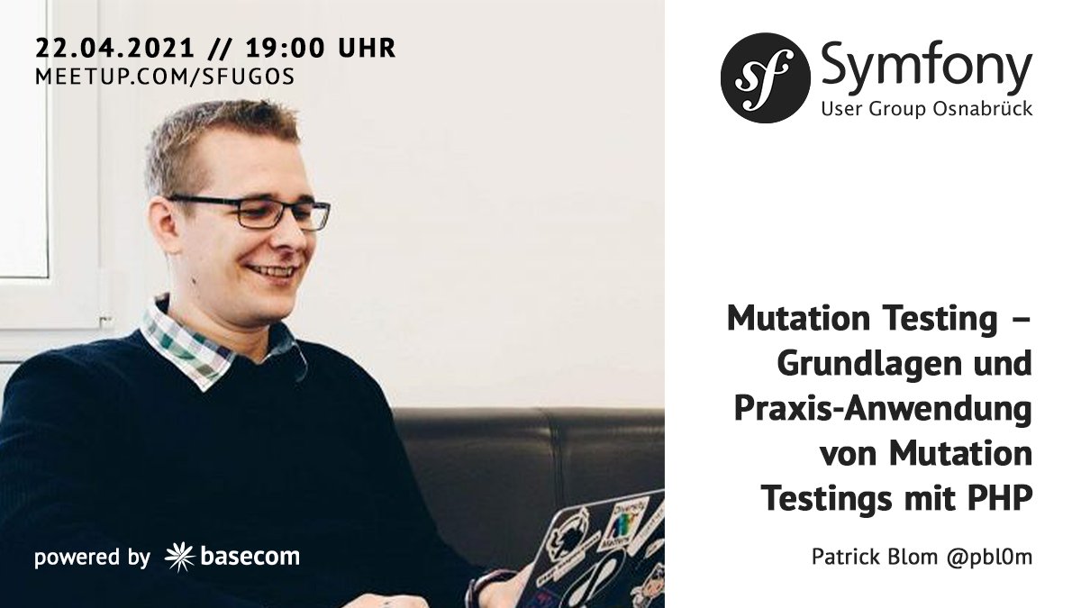 basecom's tweet image. Am Donnerstag findet die 11. Symfony User Group Osnabrück statt! @pbl0m hat das Thema &quot;Mutation-Testing&quot; und einige Praxis-Anwendungen mit PHP im digitalen Gepäck 🙌 Hier könnt ihr euch kostenlos anmelden: bit.ly/3tufrTS Wir freuen uns auf euch! #sfugos #symfonyusergroup