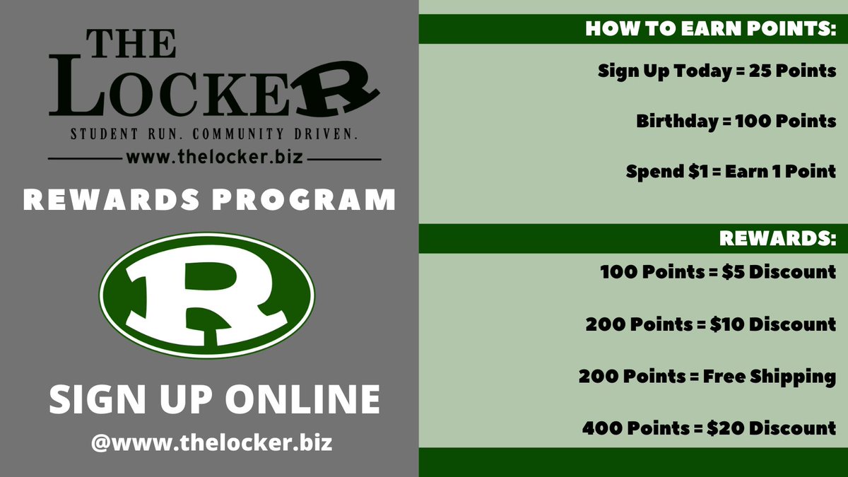 TheLocker_RHS's tweet photo. Are you a Locker Rewards member? Sign up today at https://t.co/dEUz8MMEgL and start earning points towards future discounts! 
#joinnow

#spendmoresavemore 
 
☺️💸 https://t.co/Y80jEZebn2