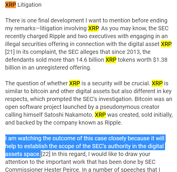 BankXRP's tweet photo. CFTC commissioner clarifies scope of digital asset regulation.

XRP Litigation

I am watching the outcome of this case closely because it will help to establish the scope of the SEC’s authority in the digital assets space
https://t.co/jlZoqRv7aJ https://t.co/UKWL7eZZoZ