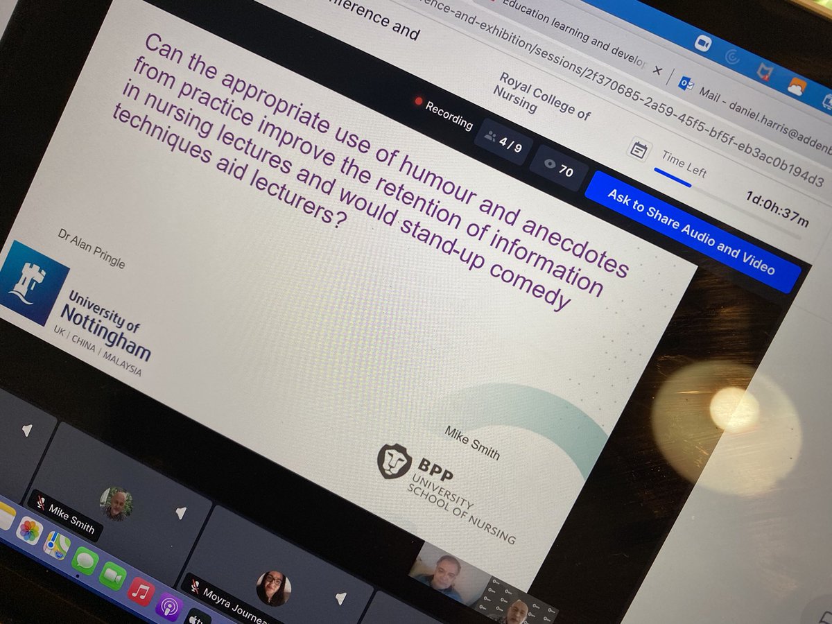 “Only stand up comedians and teachers rely on continuous interaction between themselves abs the people in front of them” #humourInLearning #RCNED21 #MemoryRetention