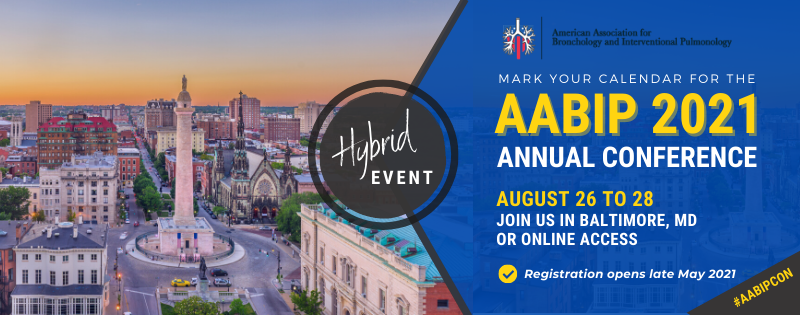 SAVE THE DATE for the <a href="/AAB_IP/">AABIP</a> 2021 Annual Conference!  To be held as a hybrid event on Aug 26-28  join us in person in Baltimore or online.  Registration will open late May!  #AABIPCON #Bronchoscopy #Pleura

bit.ly/2Q3ZHbp

<a href="/accpchest/">CHEST</a> <a href="/atscommunity/">American Thoracic Society (ATS)</a>  <a href="/WIIPStrong/">WIIP Strong</a>