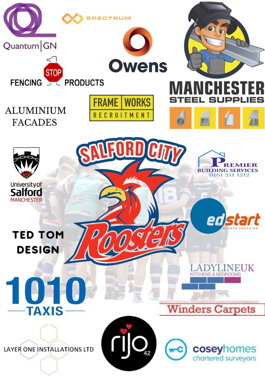 SalfordRoosters's tweet photo. Salford Roosters Team Sponsors for this year have now been filled!

Thank you to all those featured we are proud to be partnered with you!

We do still have a limited number of Pitch Board Packages available. 

Contact -  Chris@edstart.org.uk

#SalfordRoosters #Sponsors #Salford https://t.co/ljYLb9shJp