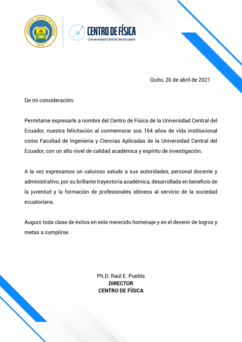 FisicaUce's tweet photo. De parte de todo el personal del Centro de Física UCE
enviamos un saludo cordial. https://t.co/GW4dWBBB91