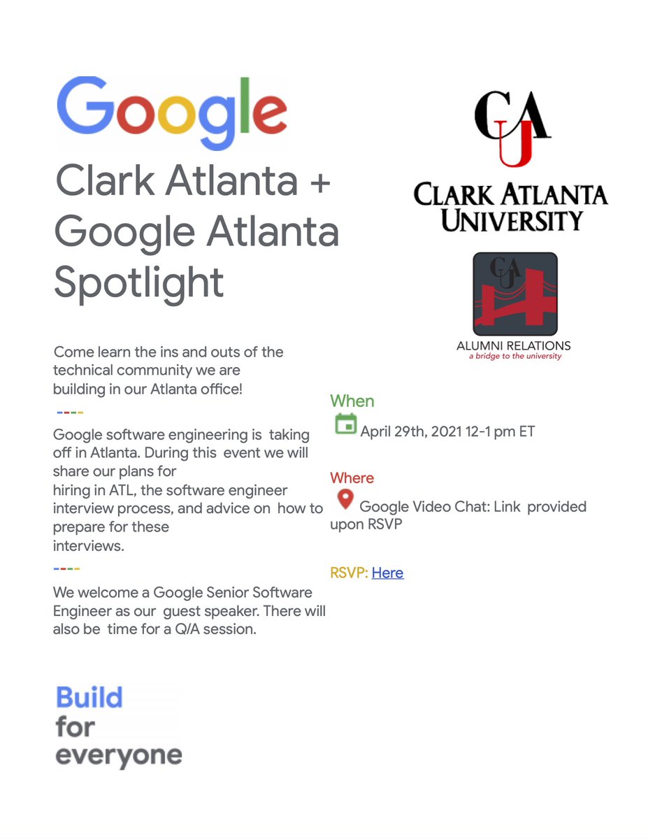 CAUAlumRelation's tweet image. #CAU, you know we had to bring back Google with a new link, new date and new jobs for you, right? Just because we are in a pandemic does not mean we can&apos;t look out for the fam! How is your resume looking?

RSVP ASAP: ow.ly/Am9u50Etb8G

#CAUAlumni #TechinATL #GoogleATL