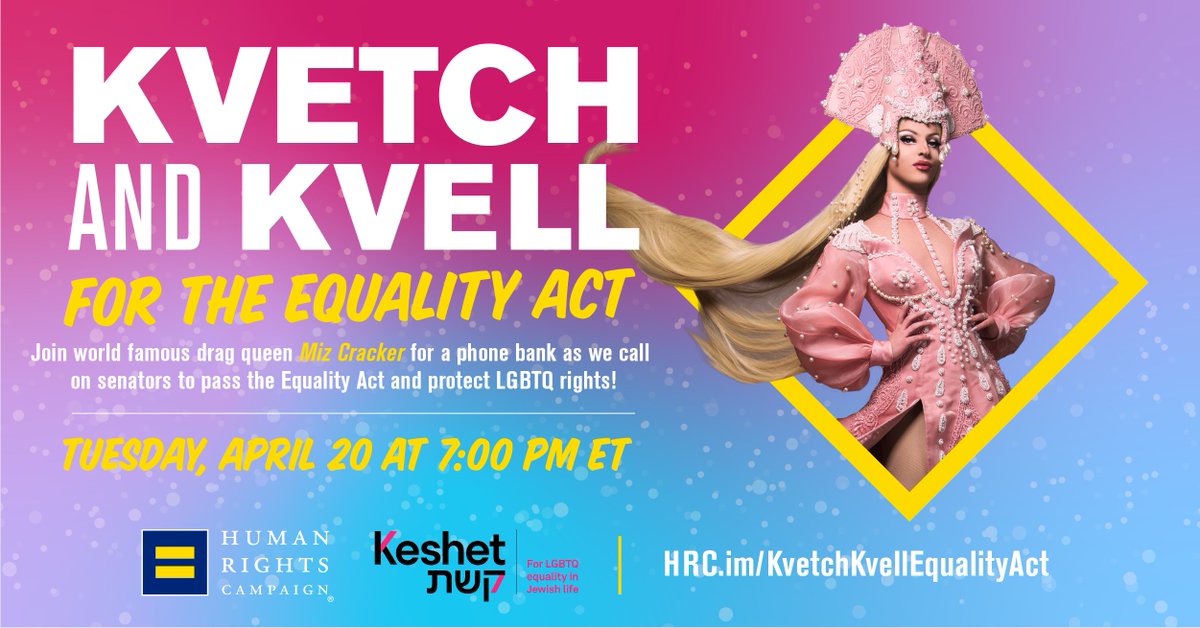 Hey @miz_cracker, ready to help us pass the Equality Act? 👑 Don't miss out on a night of activism and entertainment as we work to protect LGBTQ rights for years to come! Tune in tonight at 7:00 ET. hrc.im/KvetchKvellEqu…