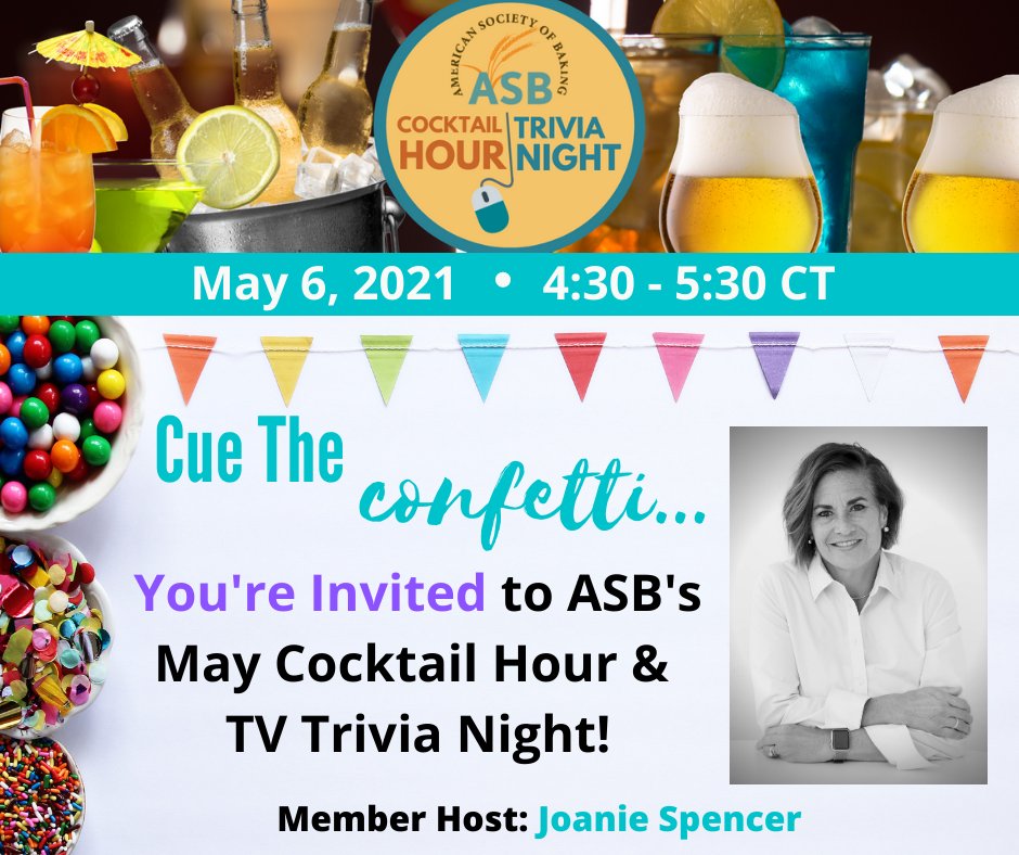 amsocbaking's tweet image. Grab your favorite drink, log-on and join ASB&apos;s member host Joanie Spencer, Editor-In-Chief with Commercial Baking, for an ultimate fun-filled night with drinks, networking, and trivia. 
Register - bit.ly/2RHszXC
#NetworkingIsFun