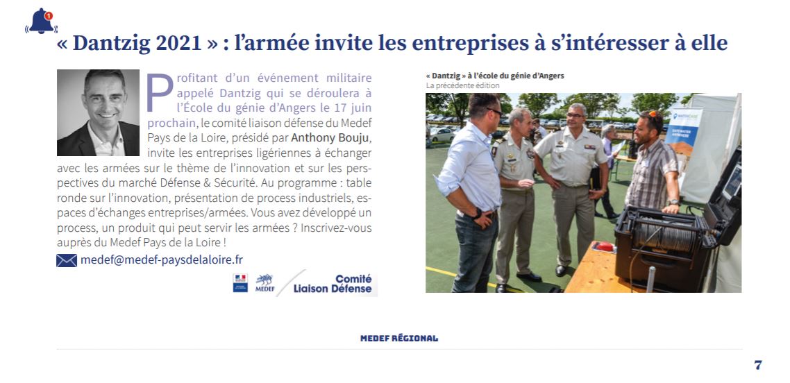 🔴[SaveTheDate] A vos agendas !! Le 17 juin le <a href="/MedefPDL/">Mouvement des Entreprises de France #Paysdelaloire</a> participera à l'opération Dantzig à l'Ecole du Génie d'Angers ! #Innovation, un des mots clés du programme annoncé dans le dernier numéro du magazine <a href="/MedefPDL/">Mouvement des Entreprises de France #Paysdelaloire</a> medef-paysdelaloire.fr/uploads/media/… cc @CLD_MEDEF <a href="/AnthonyBouju/">Anthony Bouju</a> <a href="/Samueltual/">Tual Samuel</a>