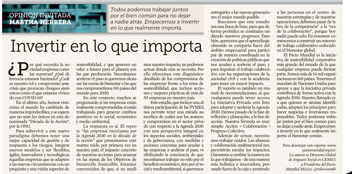 GMarquezColin's tweet image. Sobre la #Agenda2030 y las empresas, recomiendo el artículo de Martha Herrera.  reforma.com/invertir-en-lo…