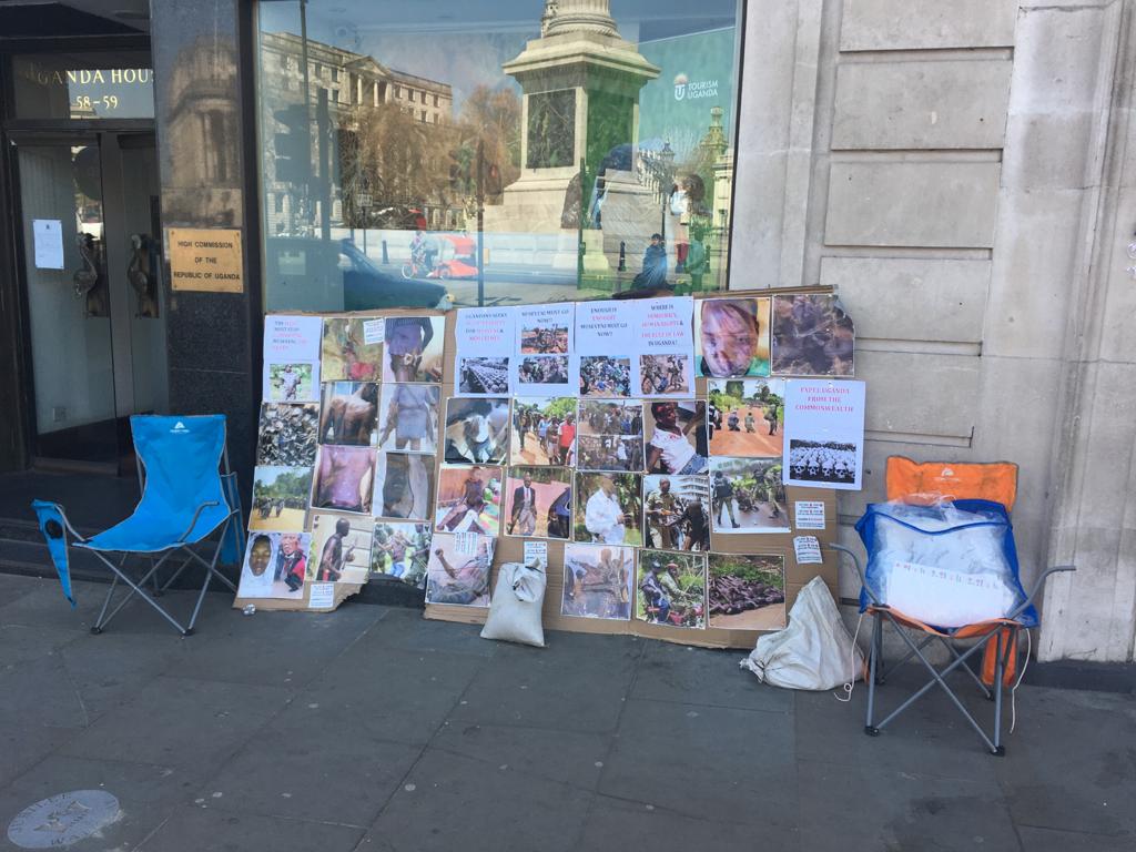 NUP - People Power UK continued their fourth day of protest today, at the Ugandan High Commission, London, highlighting incidents of tortures, killings, murders, disappearances and called for the ICC to prosecute dictator Museveni for crimes against humanity.
<a href="/IntlCrimCourt/">Int'l Criminal Court</a> 
<a href="/UN/">United Nations</a>