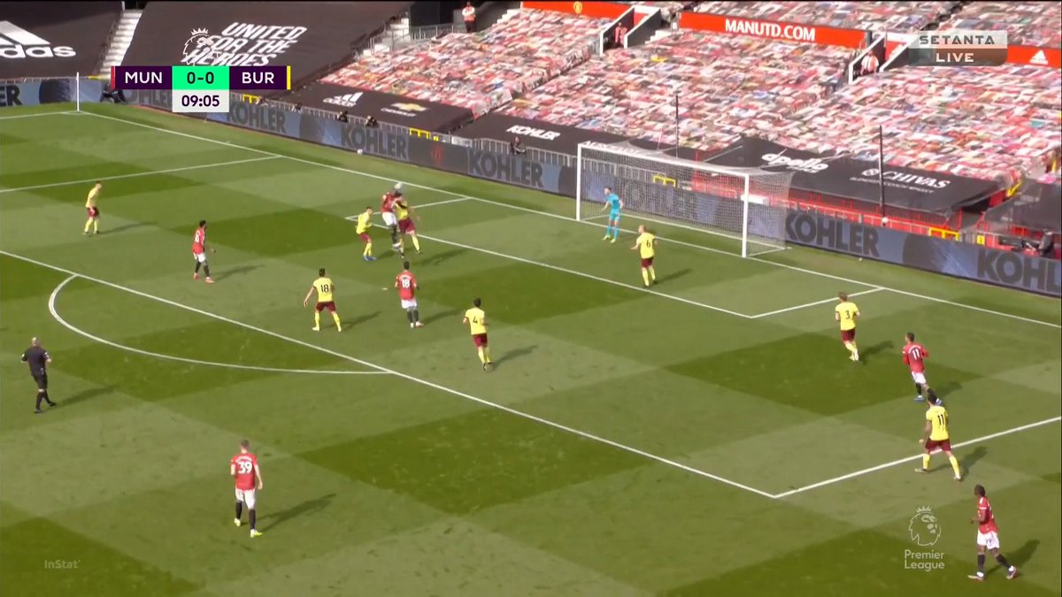 Just after McTominay *then* plays it wider once Burnley have centrally collapsed. It results in AWB picking out Pogba.McTominay playing it centrally twice is the reason why his pass to AWB is effective. He forced Burnley to collapse and then he exploited the width left.