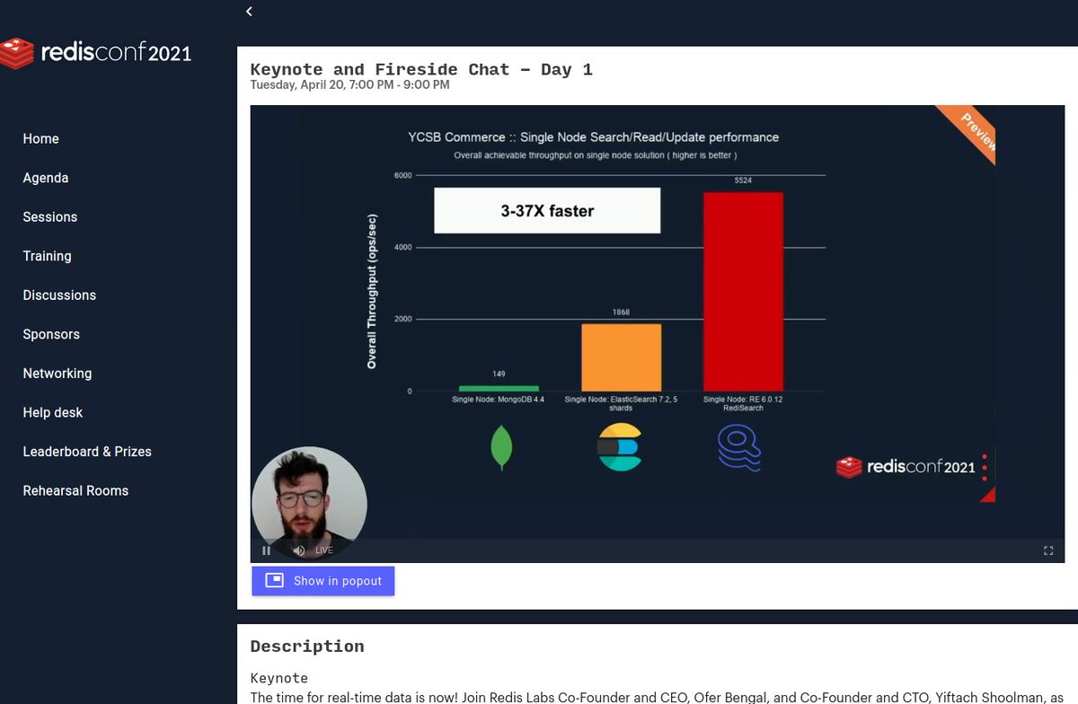 g_korland's tweet image. @cailliaup on #RedisConf2021, demoing how fast can RediSearch go...