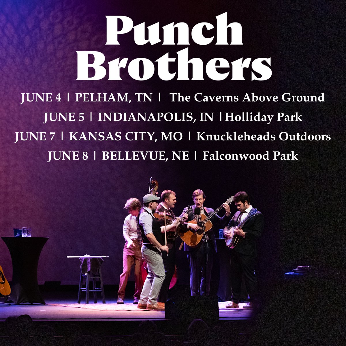 punchbrothers's tweet photo. Back on the road this summer! We’ll be playing a few shows this June. Select venue pre-sales happening now and general tickets on-sale Friday. Find all the details at https://t.co/jniskRmIV1 and we’ll see you out there. https://t.co/RrwiHhPeRD