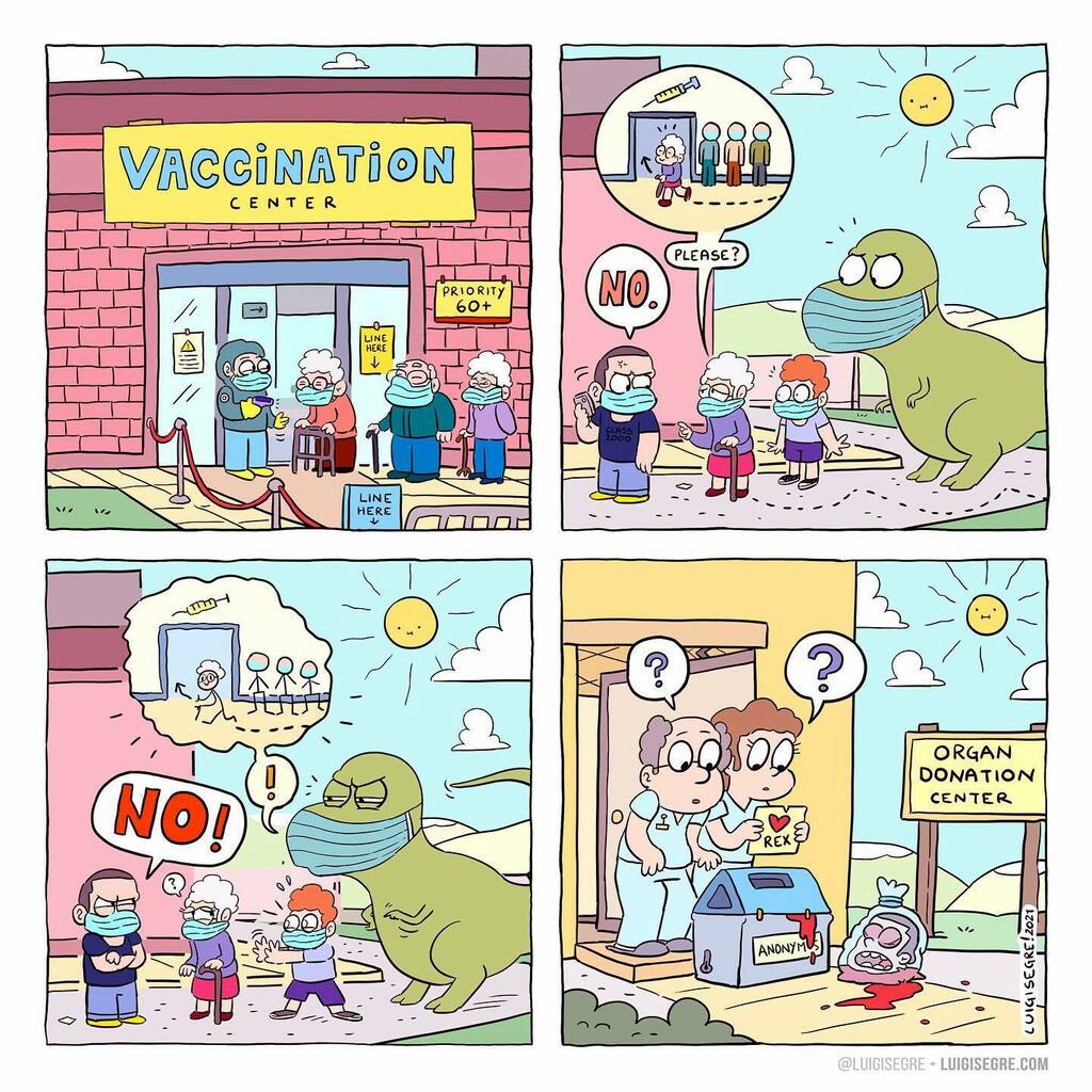 🦖 my friend is a killer by #luigisegre • #die or #dinosaur 🫁🧠🫀 free organs here 💉 follow @luigisegre 👈 #myfriendisakiller #igcomics #comics #webcomic #webtoon #darkhumor #death #humor #cartoon #cartoonist • #quarantinelife #emergency #extinction … instagr.am/p/CN5Mmgzjf3-/