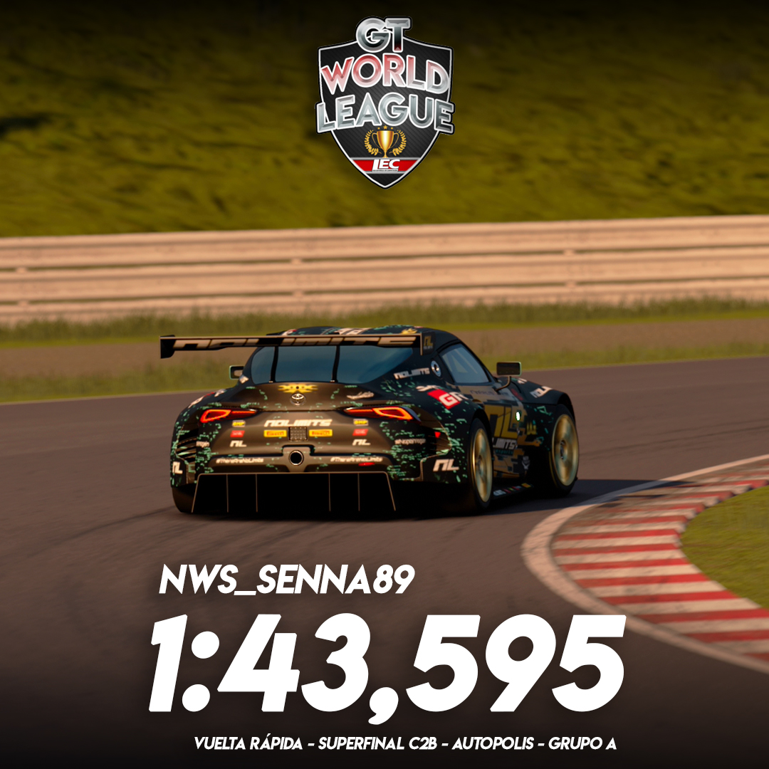 🔴#GTSport 

🏆#SuperFinal 4ª #GTWorldLeague

🚩Grupo A

🚦Carrera 2B en Autopolis

⏱️Pole: <a href="/CarrazzaAdriano/">Adriano Carrazza</a> <a href="/NOLIMITS_GT/">𝙉𝙊𝙇𝙄𝙈𝙄𝙏𝙎 𝙚𝙎𝙥𝙤𝙧𝙩𝙨</a>: 1:41,778
🏁VR: <a href="/CarrazzaAdriano/">Adriano Carrazza</a> <a href="/NOLIMITS_GT/">𝙉𝙊𝙇𝙄𝙈𝙄𝙏𝙎 𝙚𝙎𝙥𝙤𝙧𝙩𝙨</a>: 1:43,595

📺Sigue la carrera de hoy a partir de las 22:00:
twitch.tv/lecesports

❤️#lecesports #simracing