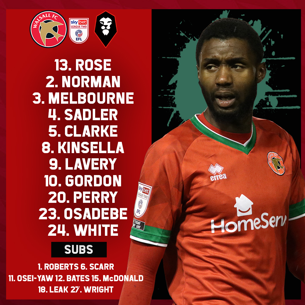 Walsalls laguppställning i matchen mot Salford