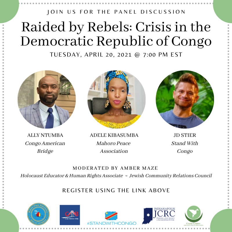CranePrevention's tweet photo. Join us TONIGHT at 7:00pm EDT as we discuss the often overlooked conflict in the #DRCongo with Adele Kibasumba, @jdstier, and @allymulus. It's a conversation you won't want to miss! Register: https://t.co/BVBha4Yj3h
#HumanRights #Peace #Sustainability #MemorytoAction https://t.co/ARUn2WDHBX