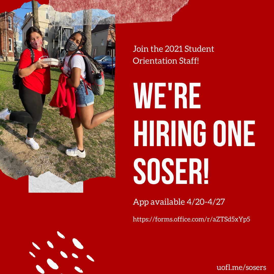 UofL Orientation (@orientationul) on Twitter photo 🚨 WE’RE HIRING 🚨 The Student Orientation Staff is hiring one SOSer for Summer 2021. Click the link in our bio to apply by 4/27! <a href="/UofLadm/">UofL Admissions</a> 🚨 WE’RE HIRING 🚨 The Student Orientation Staff is hiring one SOSer for Summer 2021. Click the link in our bio to apply by 4/27! <a href="/UofLadm/">UofL Admissions</a>