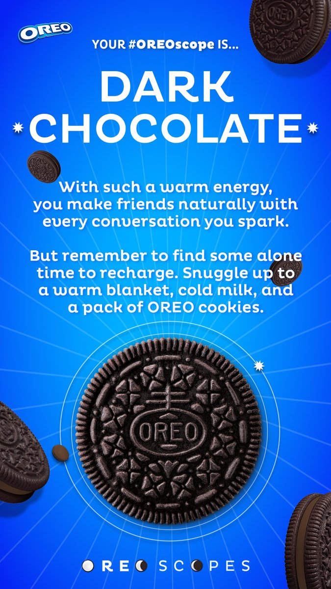 Oreo's tweet image. @MatthewTylerG since you have more followers than you are currently following, we think you fit the persona of a Dark Chocolate OREO. 

Here’s your #OREOscope. Share and have your followers confirm! #StayPlayful bit.ly/3aoTu0S