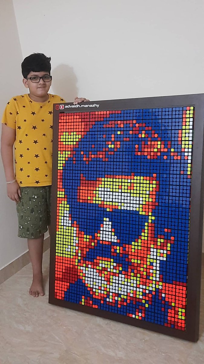 MAdvaidh's tweet image. @rajinikanth Sir, I am Advaidh Manazhy studying in 9th standard of Bhavans Adarsha Vidyalaya Kakkanad Kochi from Kerala. I love solving cubes. I like making portraits with cubes. Today, I tried making this portrait using 300 cubes. Hope you would liked the portrait!