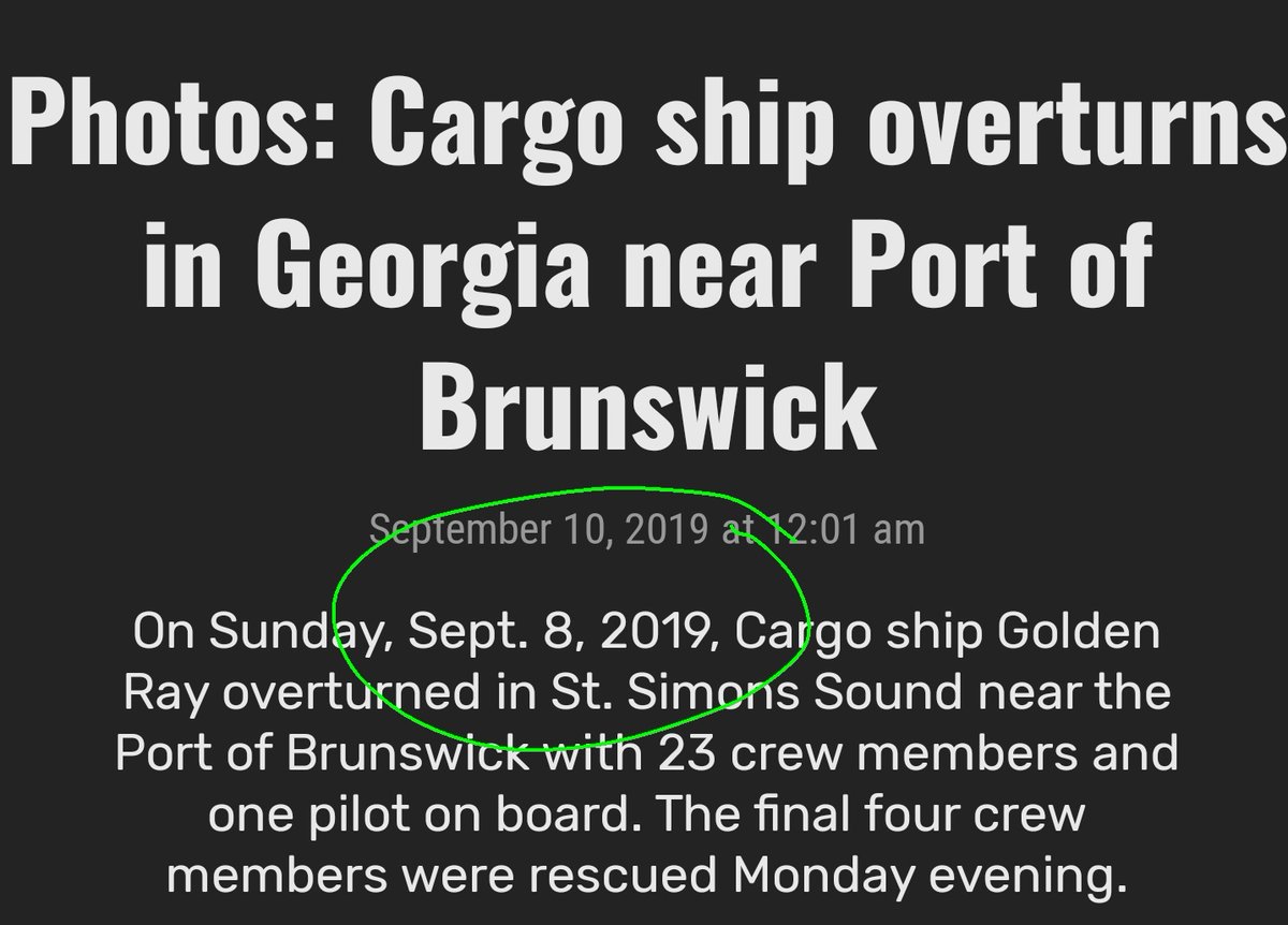 The Golden Ray shipwreck occured on September 8th 2019, on the Gregorian calendar. (Article in picture::  https://www.jacksonville.com/photogallery/LK/20190910/NEWS/909009998/PH/1)
