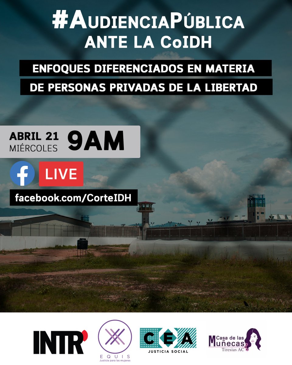 intersectaorg's tweet photo. MAÑANA #AudienciaPública 📢

Con @CeaJusticia y @EquisJusticia enviamos a la @CorteIDH un documento sobre la #OpiniónConsultiva del #EnfoqueDiferenciado en cárceles. 

MAÑANA, Kenya Cuevas, de @CTiresias, nos representará en este espacio.

¡No se lo pierdan! https://t.co/9FrJnAThri
