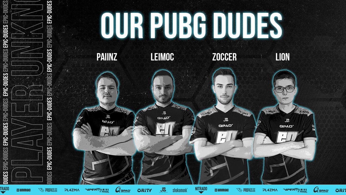 Liebe Leute von heute! 😎

Unsere PUBG DUDES:

🦾<a href="/_PaiinZ/">PaiinZ</a> 
⚡️@EPIC_LeimoC 
🧠<a href="/ZoccerPUBG/">Zoccer</a> 
🔥<a href="/lion_pubg/">lion</a> 

In der anstehenden <a href="/BeingEsports/">Being Esports</a> Frühlingsmeisterschaft wird angegriffen!

#staytuned4moretocome 🤩🤗

#WELIVEGAMING with @QpadOfficial