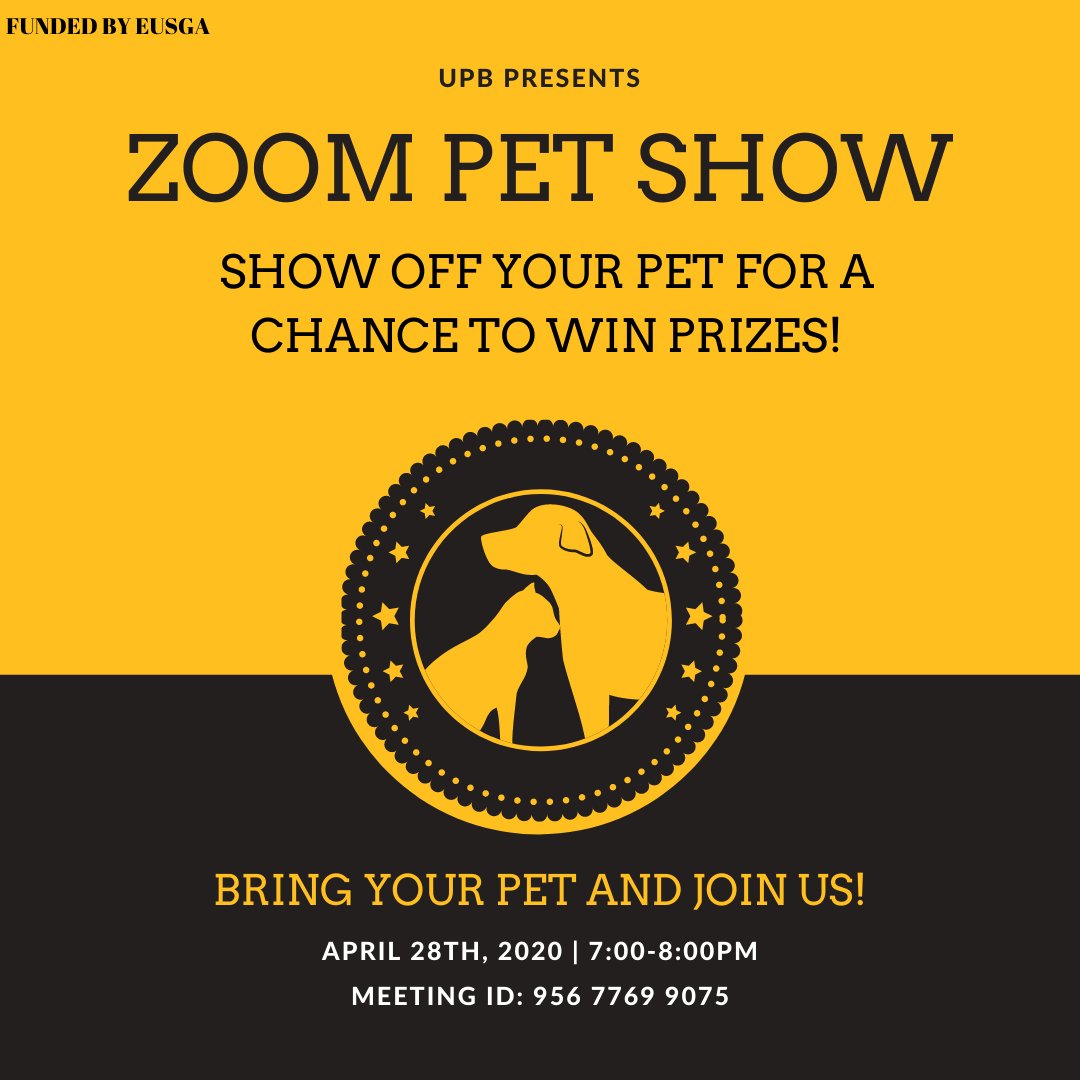 EdinboroUPB's tweet photo. We are hosting a pet show on April 28th from 7-8PM, Come show off your pet and win some prizes! https://t.co/PEI8OtHPmF