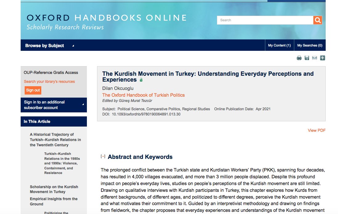 My chapter on the #Kurdish movement in Turkey in the prestigious Oxford Handbook of Turkish Politics is now available online. @OUPPolitics #polsci #conflictstudies #socialmovements #mobilization

'The Kurdish Movement in Turkey: Understanding Everyday Perceptions and Experiences'