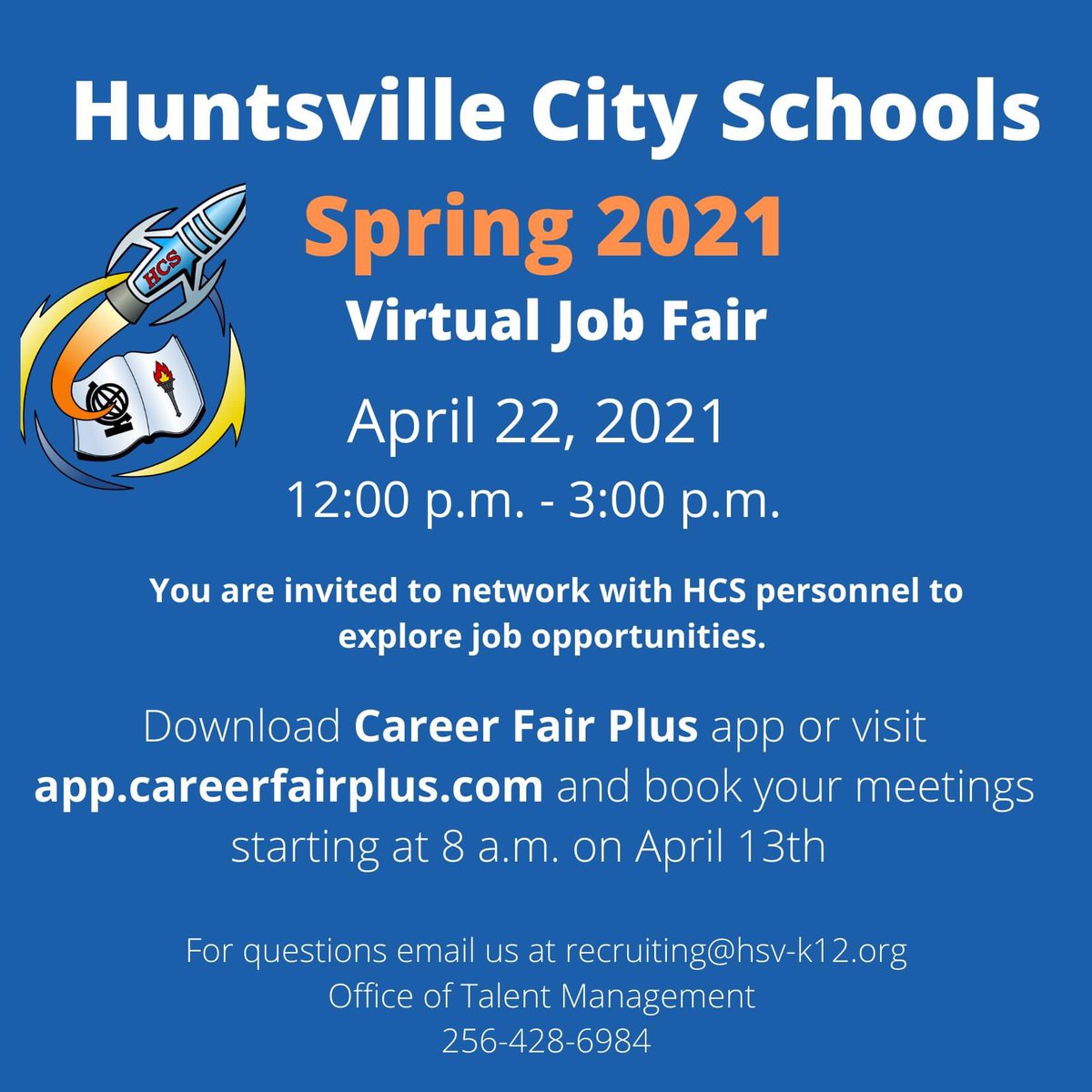 HCS is excited to host our spring 2021 Virtual Job Fair. This year in response to the current climate the event will be held virtually on April 22nd 2021 from 12:00pm to 3:00 pm.

Our goal is to recruit talented educators and support staff while showcasing amazing opportunities.