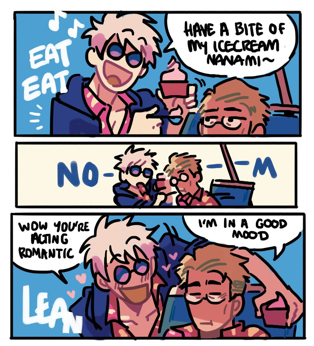 beach trip on their day off (nanami's idea) and tacky matching shirts (gojo's idea)