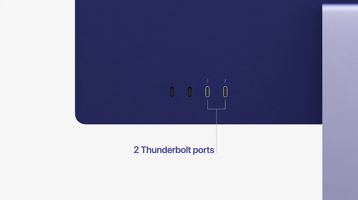 hardwarezone's tweet image. The new iMacs get four USB-C ports, two of them on the Thunderbolt profile. #apple #applespring2021 #applespringloaded