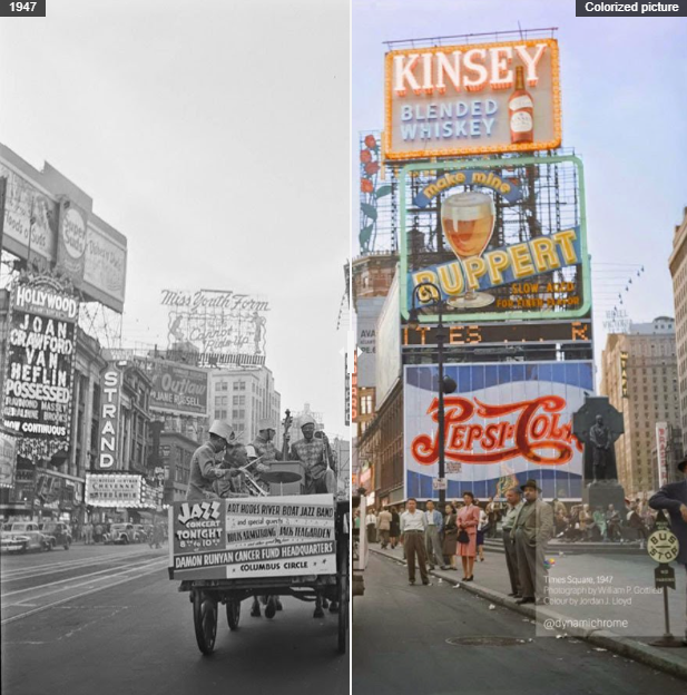 Times Square, 1947. (colorized) #pub204 
cdn.knightlab.com/libs/juxtapose…