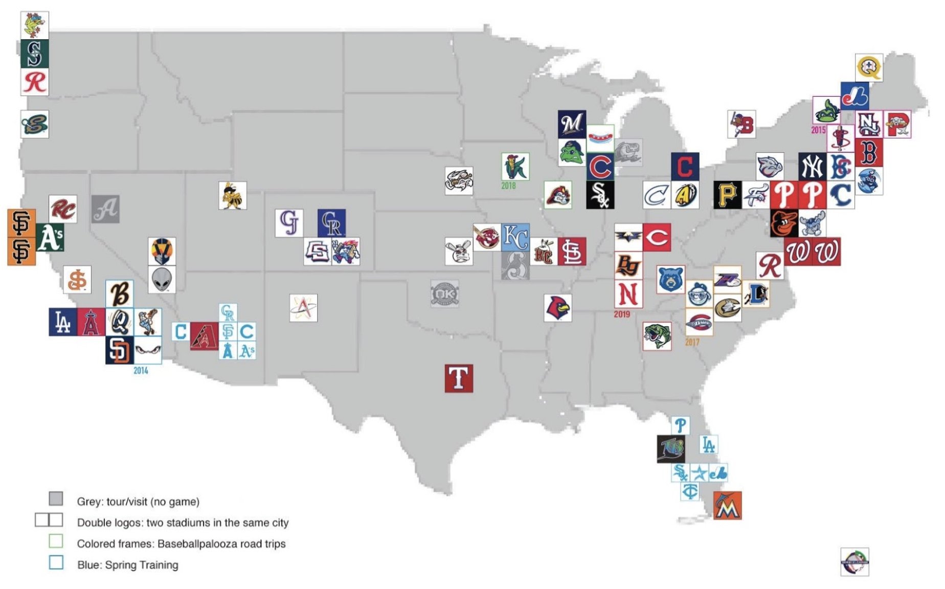 Map Of All Mlb Stadiums Baseball And Ice Cream On Twitter Here S My Baseball Stadium Life List Map Duplicate Logos Represent Two Stadiums In The Same City What Are My Biggest Omissions Https T Co 1kibf9obcm Twitter