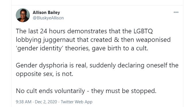 Here is an LGB Alliance leader, calling LGBT people a “juggernaut” and a “cult”, and threatening them by saying how LGBT people “must be stopped.”