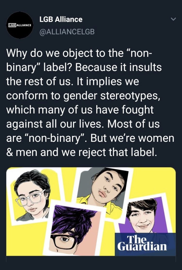 Here is LGB Alliance, admitting their hatred for non binary people.