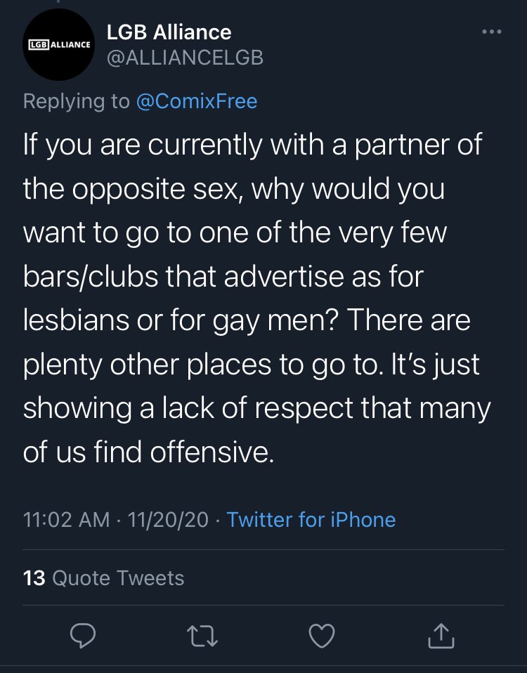 Here is LGB Alliance letting their mask slip, and admitting their hatred for bisexual people.