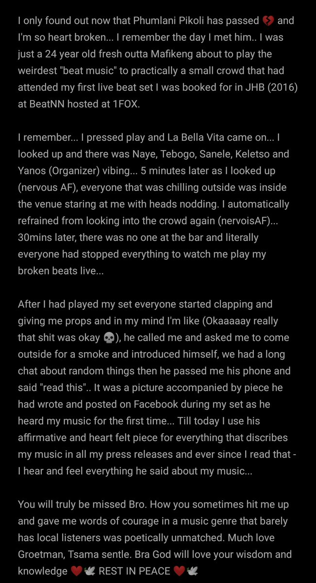 IIndMan's tweet image. RIP Phumlani Pikoli 🕊️💔. Much love always Groetman