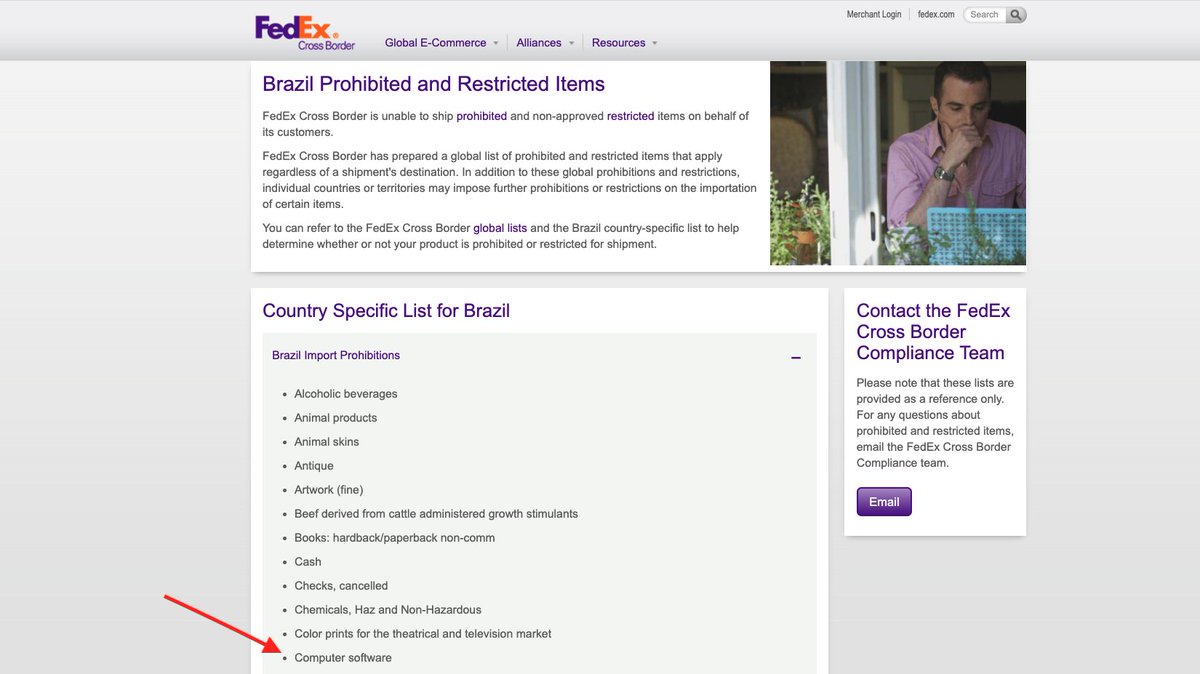 TIL you can't FedEx computer software to Brazil as it is listed under import prohibitions. Makes it especially tough to compete with the Internet