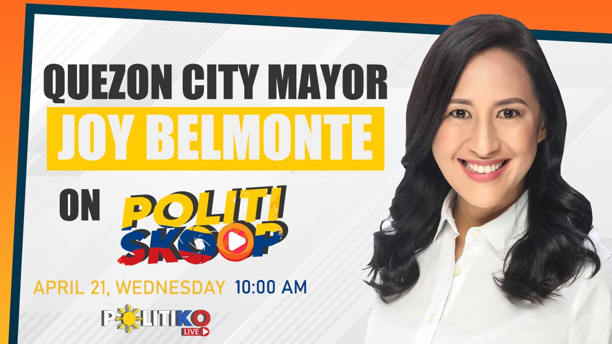 Abangan mamaya sa #Politiskoop, makakasama natin si Quezon City Mayor Joy Belmonte! Handa na kaya siya sa ating #Ratatat segment?

@officialqcmayor 
<a href="/QCGov/">Quezon City Government</a> 
#Politiskoop 
#PolitikoLive 
FACEBOOK: bit.ly/3shabRO
YOUTUBE: bit.ly/3e2NN9F