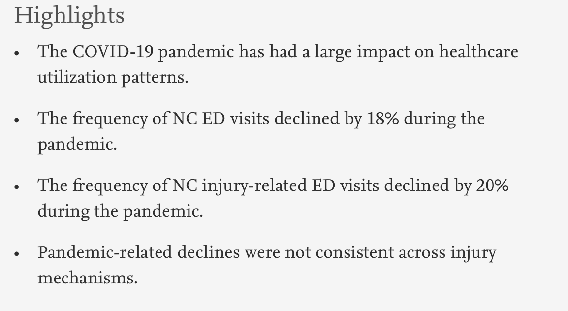 AliRaja_MD's tweet photo. Impact of Covid-19 pandemic on utilization of #EmergencyDepartmentServices for Tx of injuries
Katherine J..Harmon, PhD, MPH, et al. @UNC
https://t.co/sgf1tEf3vm
American Journal #EmergencyMedicine
#SentinelSurveillance #PandemicInjuryOutcomes https://t.co/YI8MOyEsdX