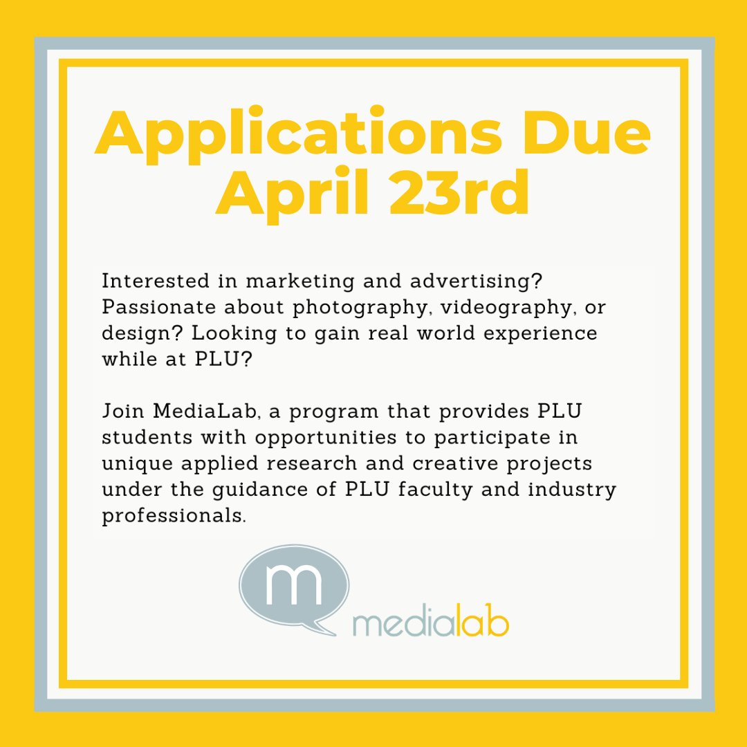 PLUMediaLab's tweet photo. Are you interested in creating content and being a part of a team? If you are, MediaLab is now accepting applications! 
Go to https://t.co/sV8fJhzGN9 to find our application. 

#MediaLab #PLUMediaLab #PLU #PacificLutheranUniversity #TeamBuilding #Creating https://t.co/urtdgSMxoo