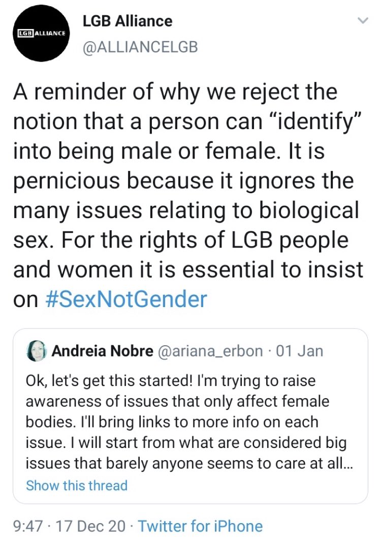 Here is LGB Alliance, simply rejecting the existence of trans people, by citing ‘biological sex.’ What LGB Alliance won’t tell you is that trans people are born trans. Being trans has a large, biological component to it.