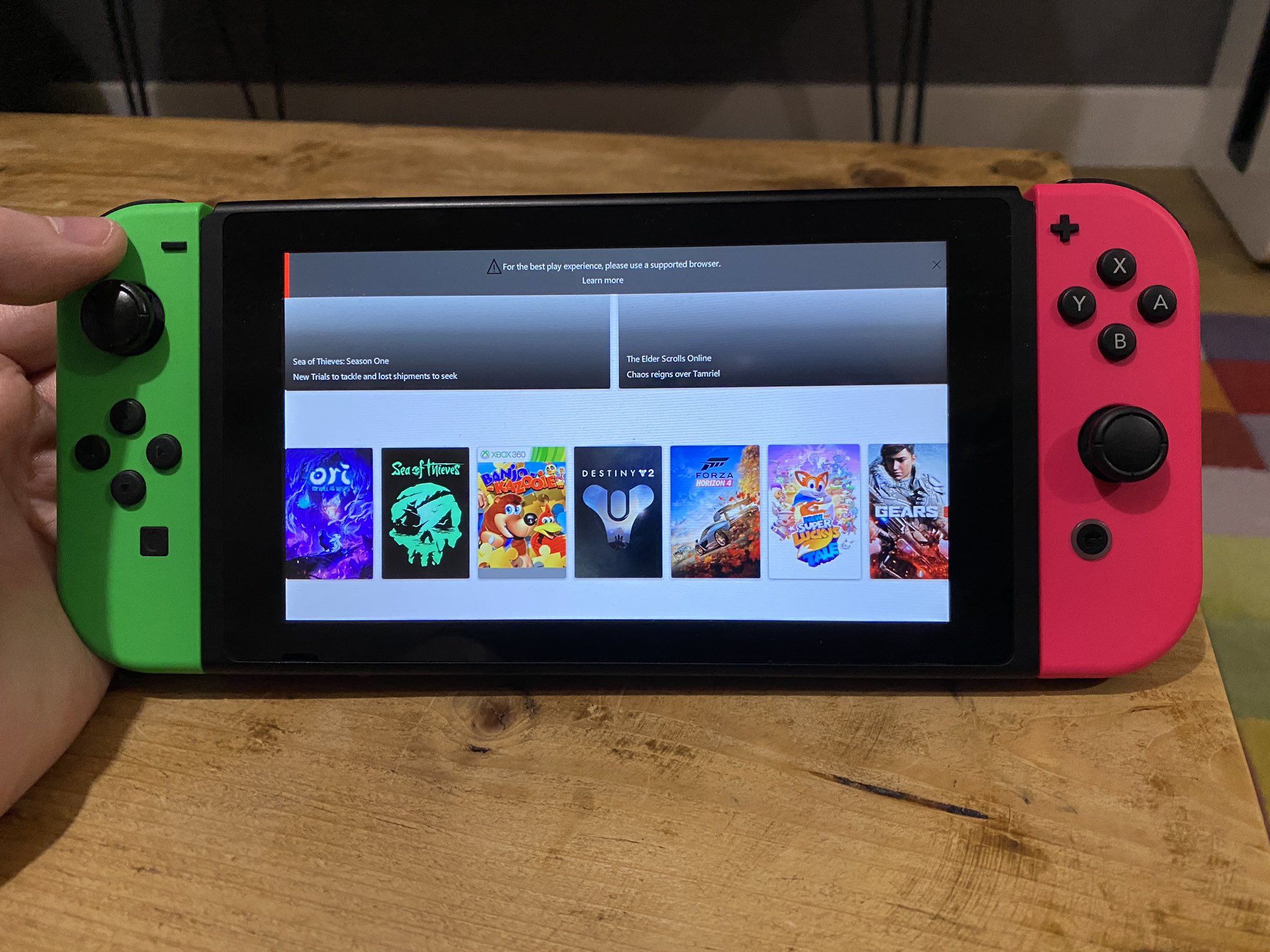 omvendt Tilhører picnic Tom Warren on Twitter: "I tried and failed to get xCloud working on the Nintendo  Switch. It's an unsupported browser and you can't seem to even click on a  game to launch