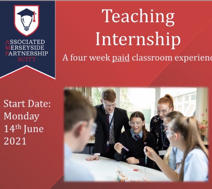 AMP SCITT (@ampscitt) on Twitter photo We have an amazing opportunity- Internships - start date is the 14th June 2021. More info here bit.ly/3tKhjrb <a href="/HopeTeachers/">Liverpool Hope ITE Partnership</a> <a href="/LJMU/">Liverpool John Moores University</a> <a href="/edgehill/">Edge Hill University</a> <a href="/deyeshigh/">Deyes High School</a> <a href="/Childwall_acad/">Childwall Academy</a> #careersinteaching We have an amazing opportunity- Internships - start date is the 14th June 2021. More info here bit.ly/3tKhjrb <a href="/HopeTeachers/">Liverpool Hope ITE Partnership</a> <a href="/LJMU/">Liverpool John Moores University</a> <a href="/edgehill/">Edge Hill University</a> <a href="/deyeshigh/">Deyes High School</a> <a href="/Childwall_acad/">Childwall Academy</a> #careersinteaching