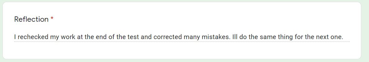 WolfPackClass's tweet image. Tests are simply snapshots and definitely NOT the end of our learning.

Loving using @GoogleForEdu Forms to encourage error analysis and reflection after assessments. So much useful information for me as a teacher and growth mindset for Ss. ❤️